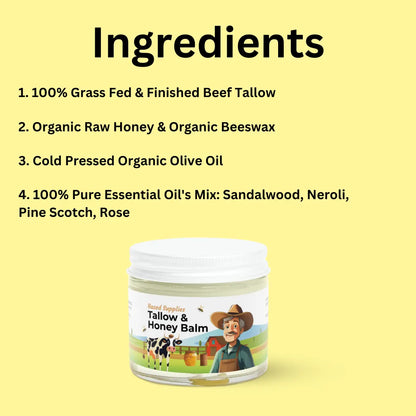 Tallow & Honey Balm Moisturizer Face Cream All Purpose Grass Fed Beef